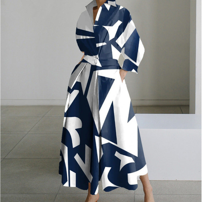 Elegant Long Wrap Dress with Collar - Chic and Timeless