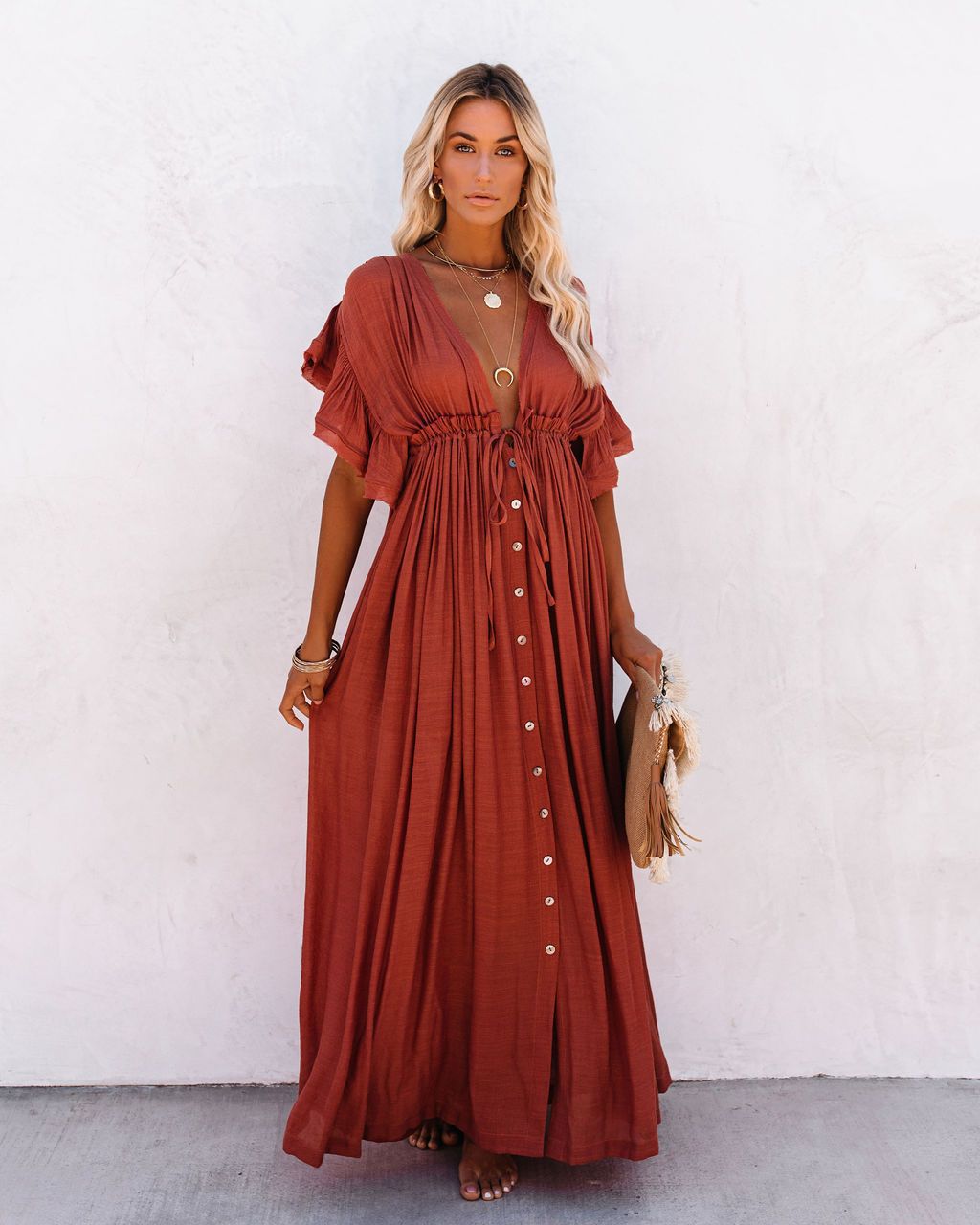 Bethany | Women’s Summer Boho Button Front Maxi Dress