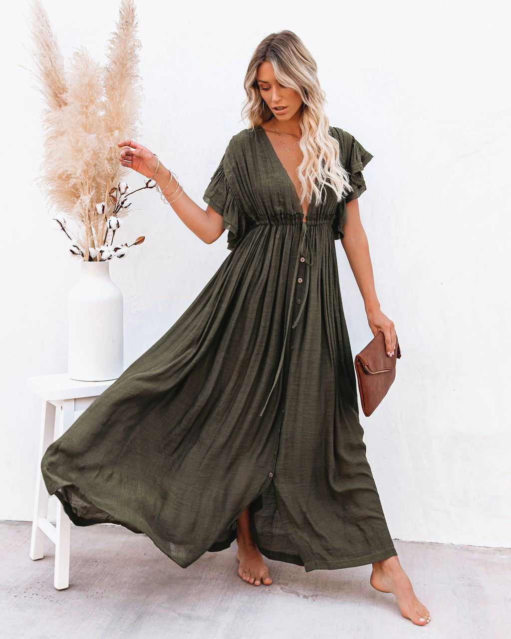 Bethany | Women’s Summer Boho Button Front Maxi Dress