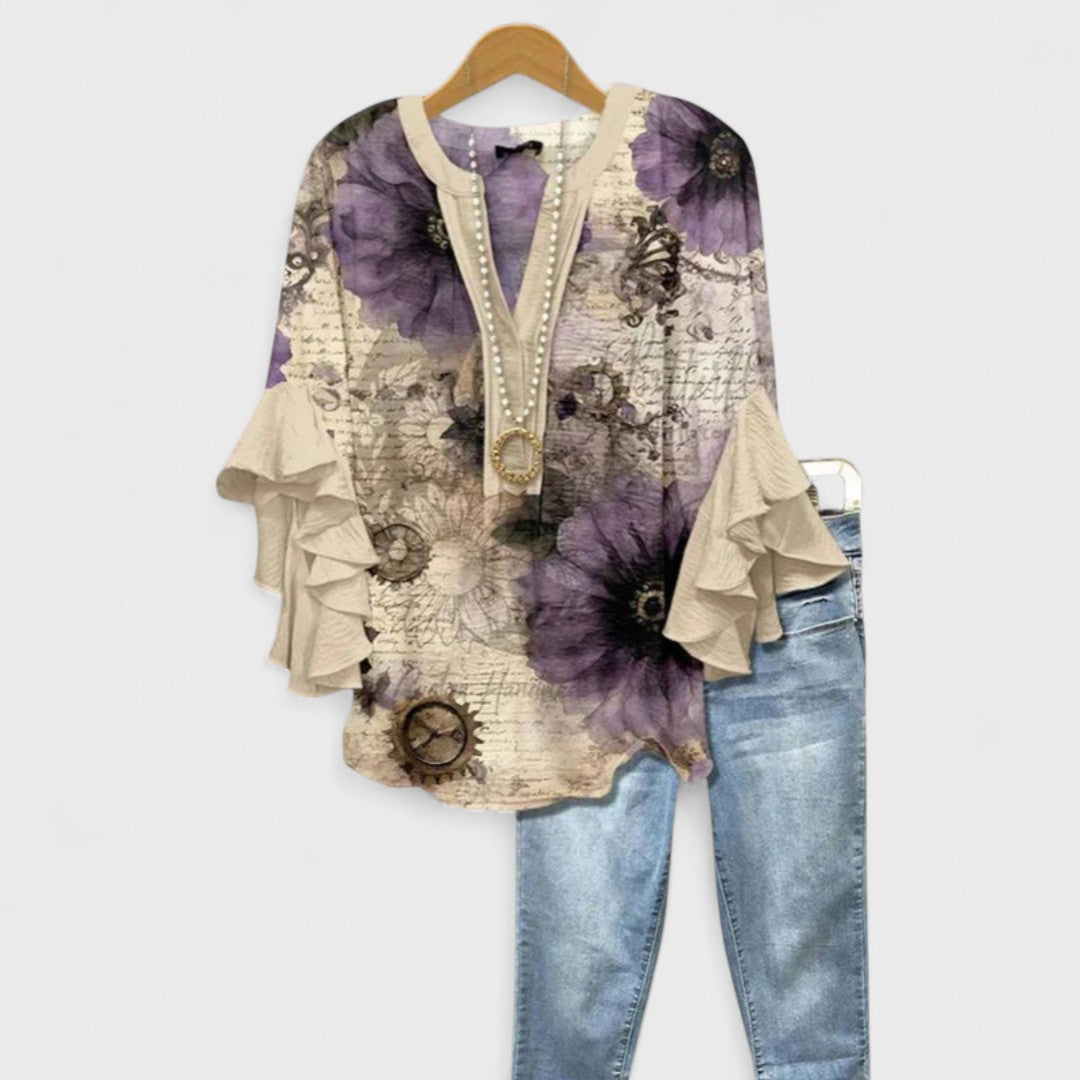Cordelia™ | Women’s Printed Blouse with Ruffled Sleeves