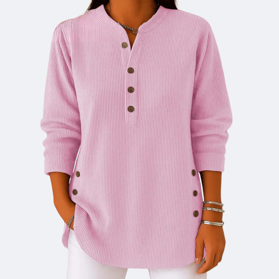 ELENA - Soft Ribbed Top with Side Buttons