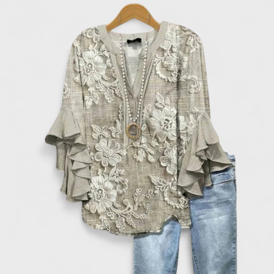 Cordelia™ | Women’s Printed Blouse with Ruffled Sleeves