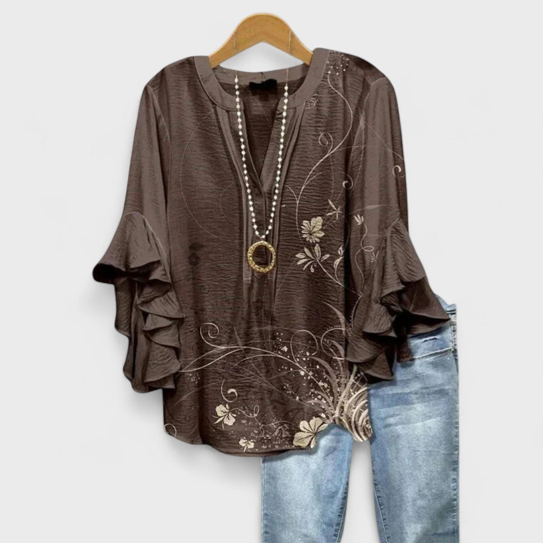 Cordelia™ | Women’s Printed Blouse with Ruffled Sleeves