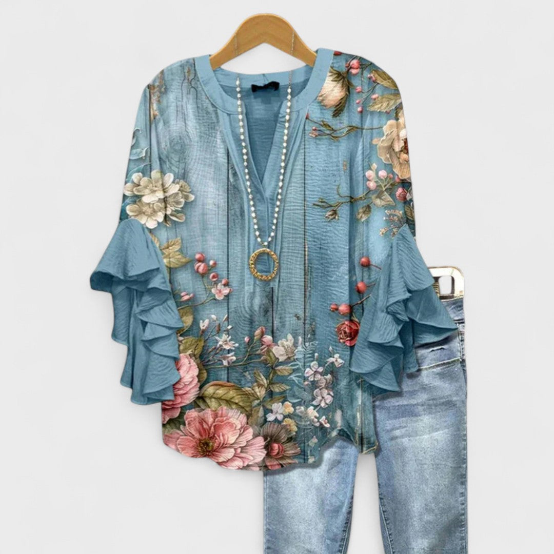 Cordelia™ | Women’s Printed Blouse with Ruffled Sleeves