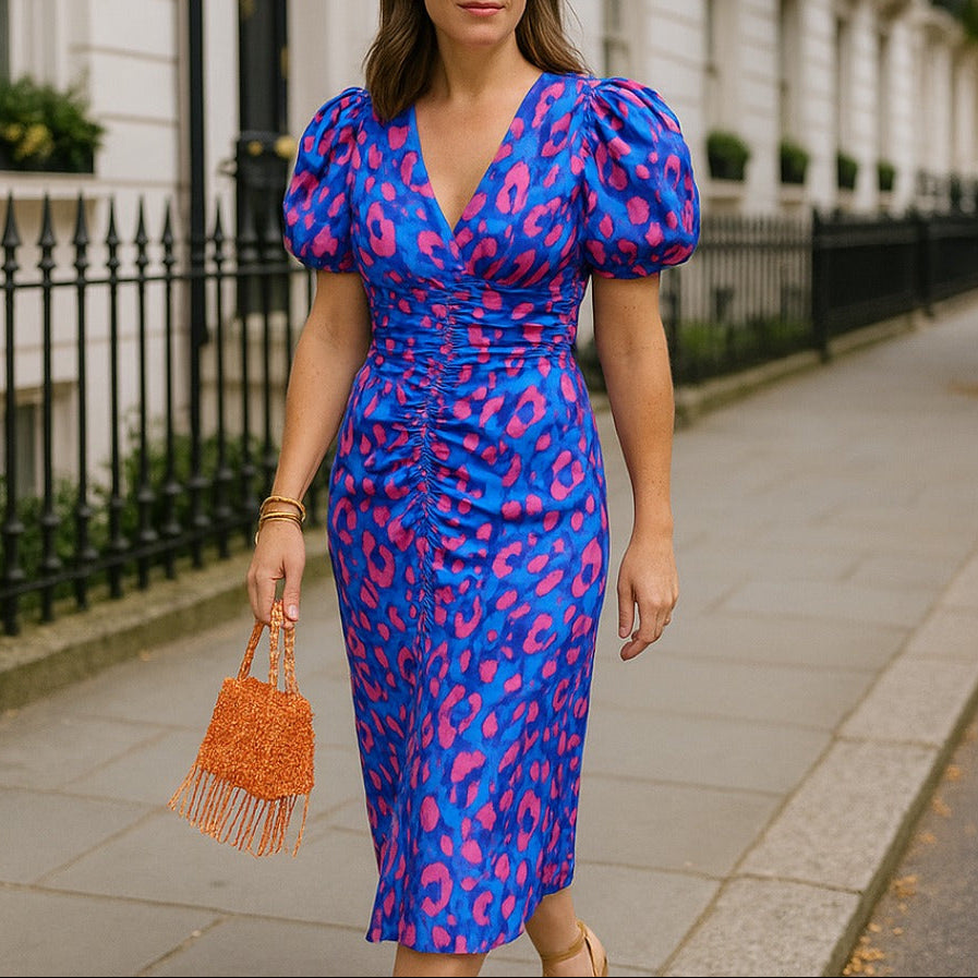 Elegant Midi Dress with Voluminous Sleeves