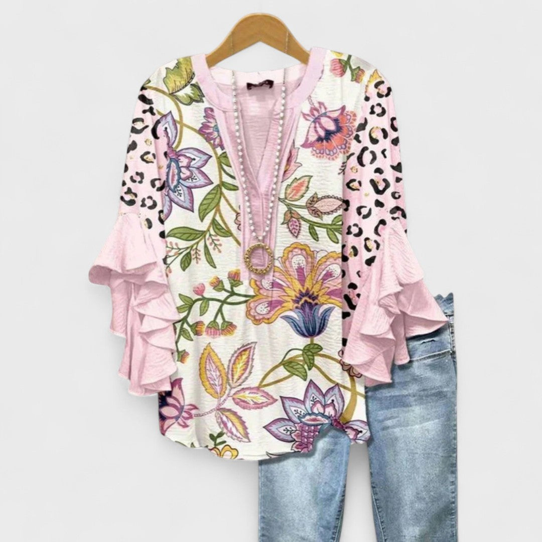 Cordelia™ | Women’s Printed Blouse with Ruffled Sleeves