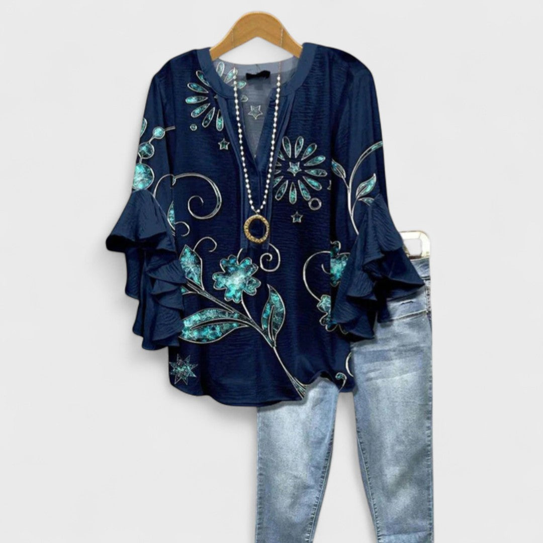Cordelia™ | Women’s Printed Blouse with Ruffled Sleeves