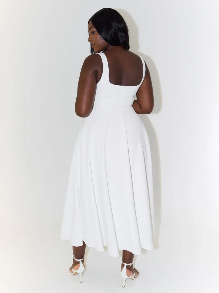 Elegant Midi Dress with Square Neckline - Timeless Flattering Cut