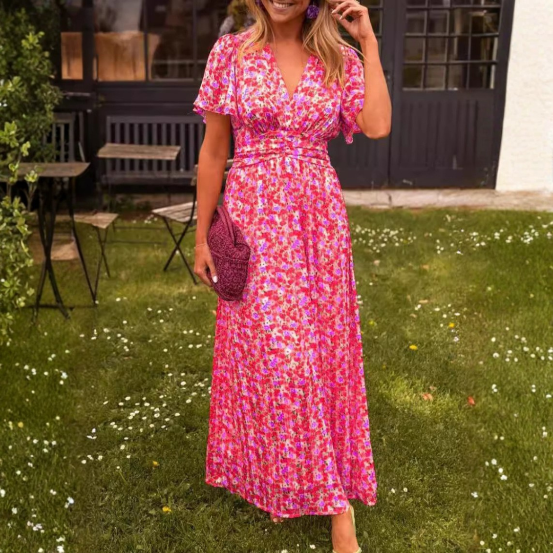 Élina – Long flowy dress with floral patterns