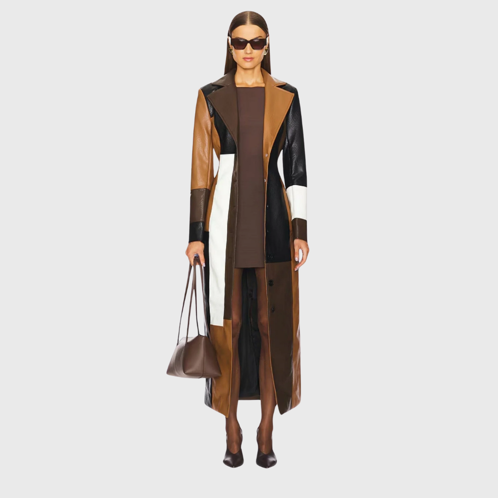 Harley™ | Long Elegant Leather Patchwork Coat