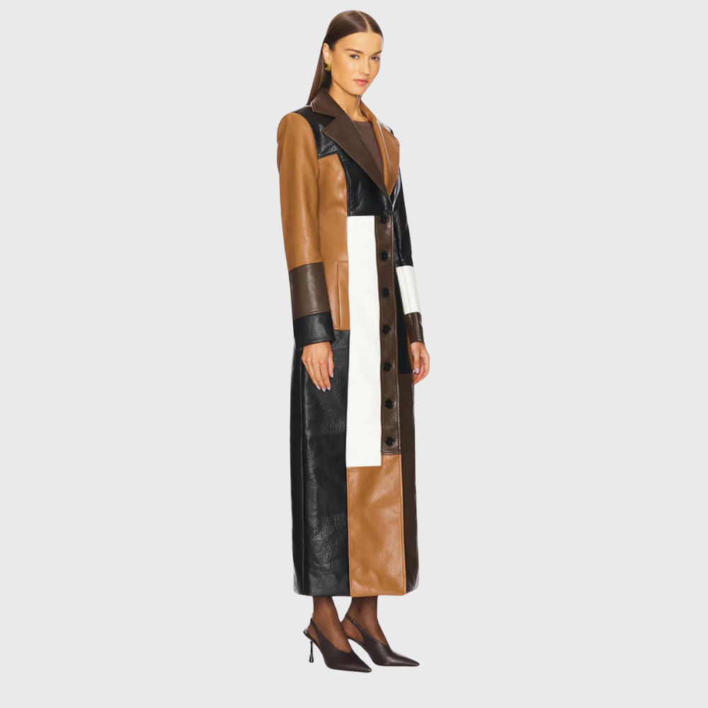 Harley™ | Long Elegant Leather Patchwork Coat