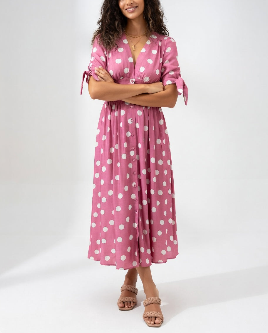 Midi Polka Dot Dress - Timeless Elegance for Women