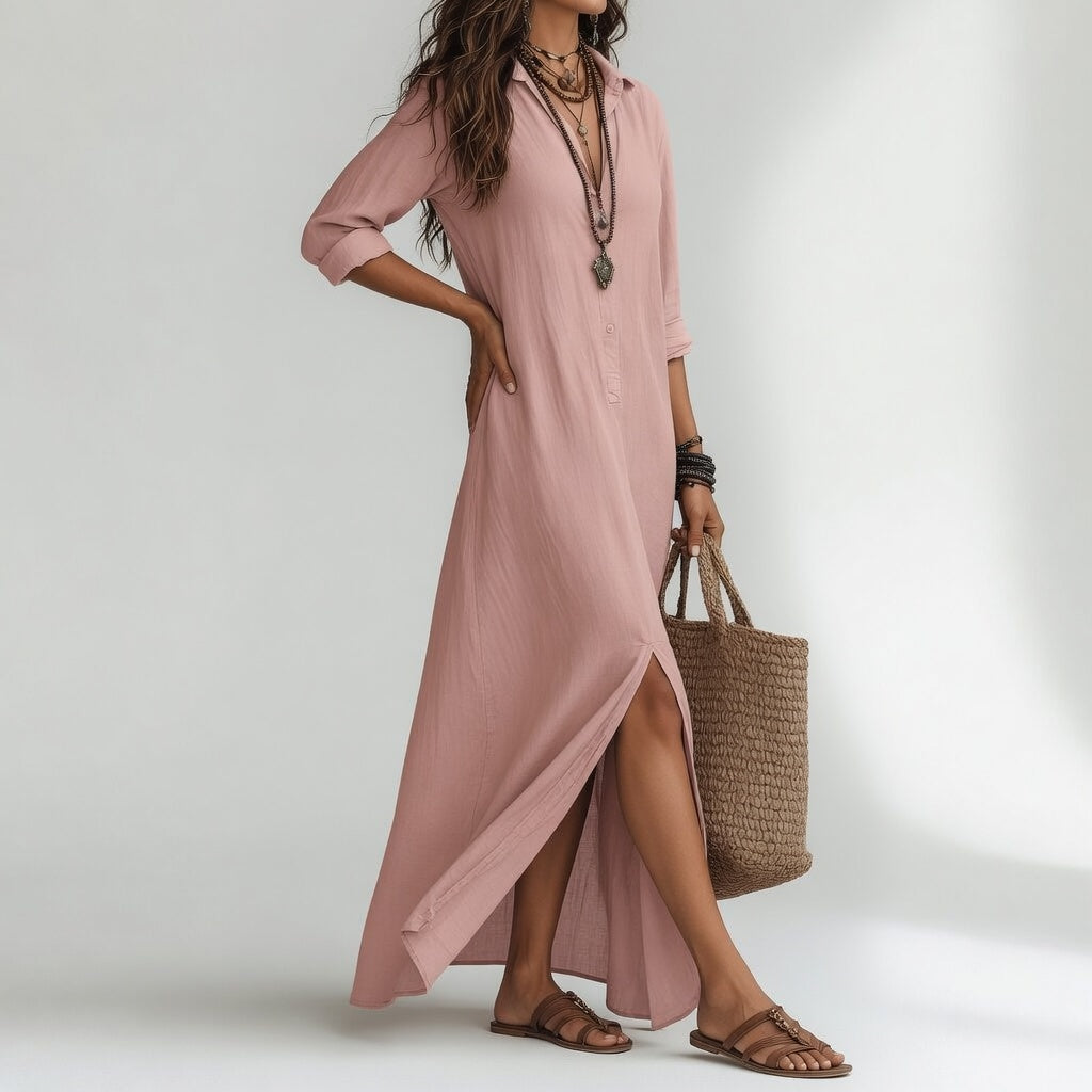 Oversized Bohemian Long Shirt Dress - Pure Fluid and Timeless Cotton