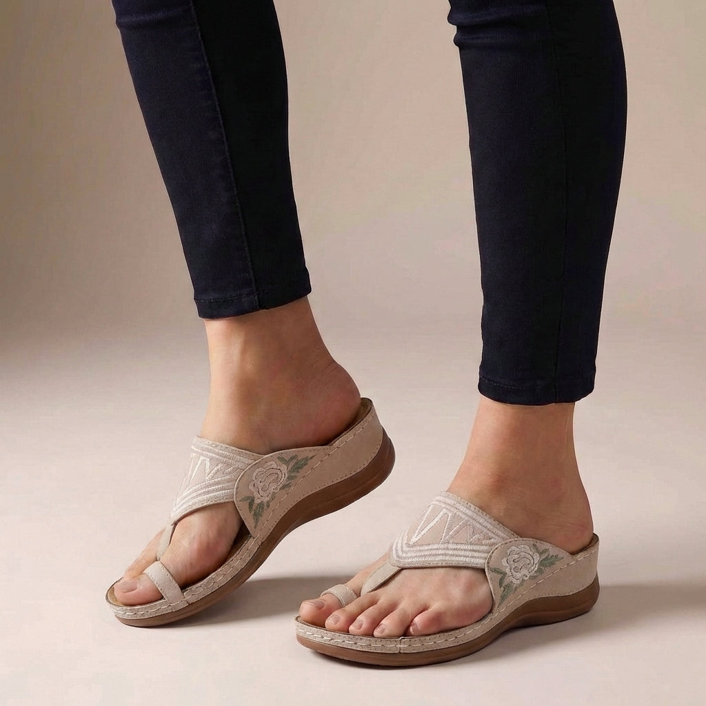 Michelle | Women's Orthopedic Floral Embroidered Wedge Sandals
