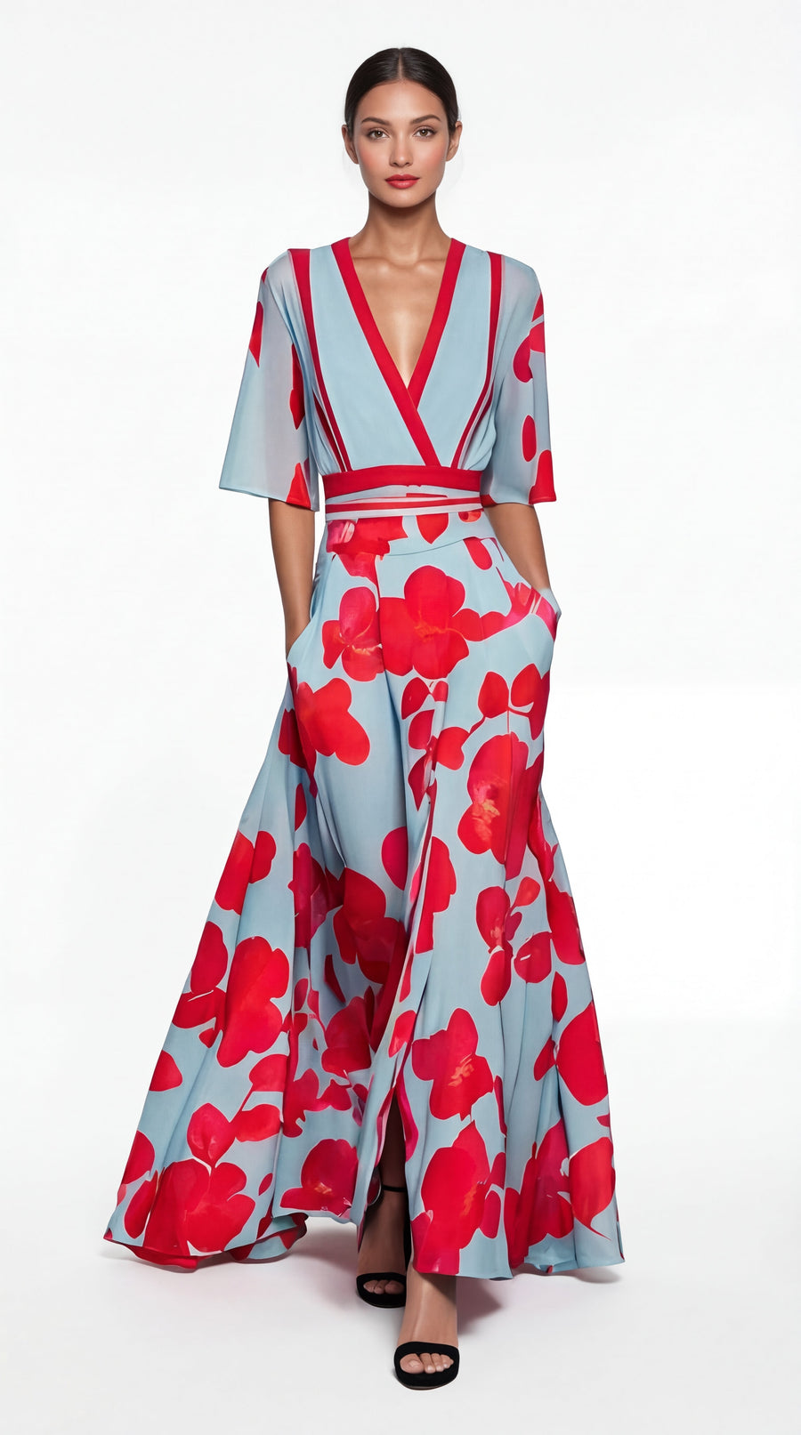 Valentina | Elegant Long Dress with Deep V-Neck
