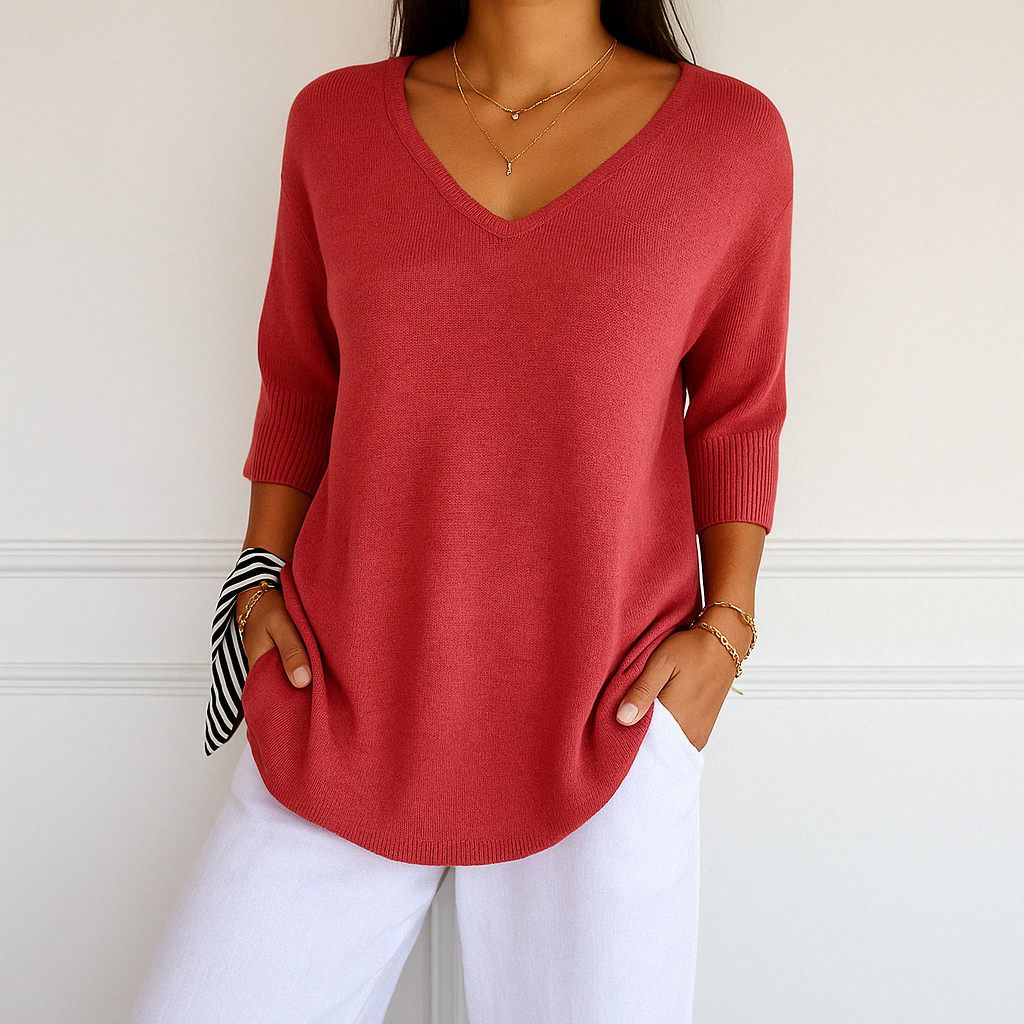 Clara | Women V Neck Short Sleeve Sweater