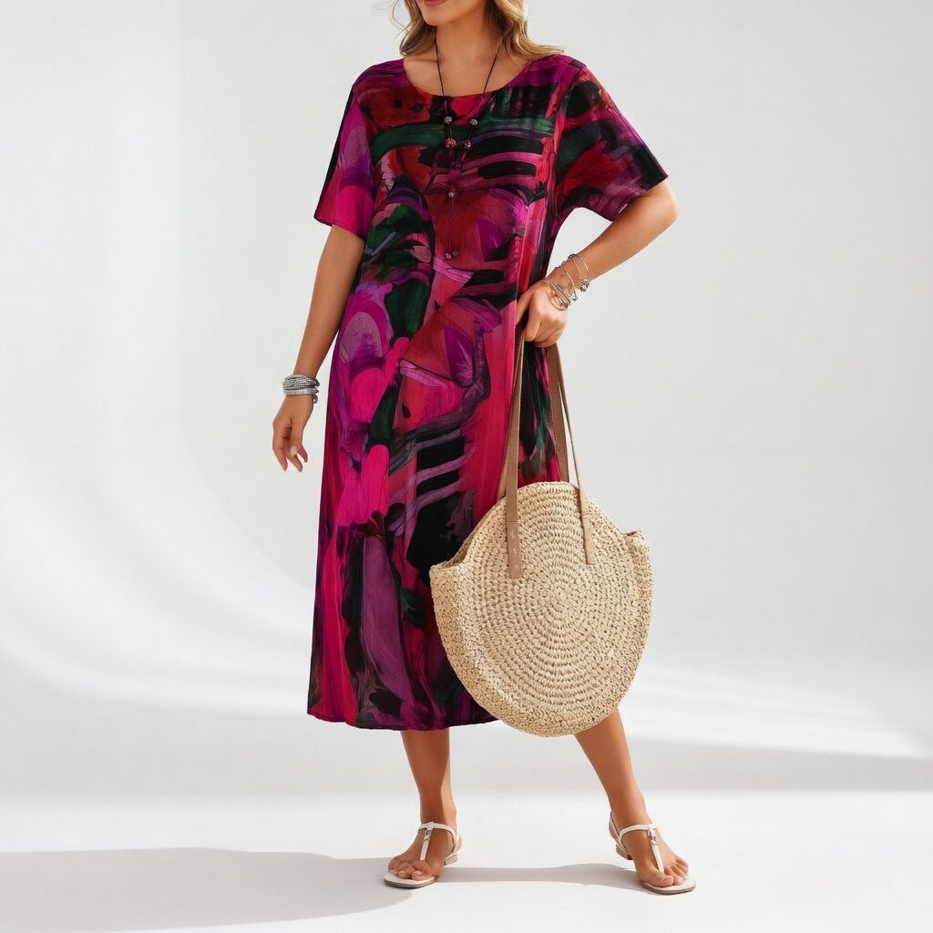Flowy long dress with artistic print — Summer bohemian elegance