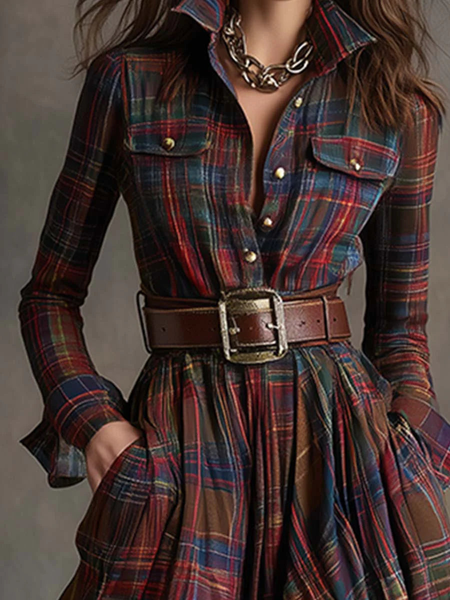 Beatriz | Long Plaid Dress with Belt