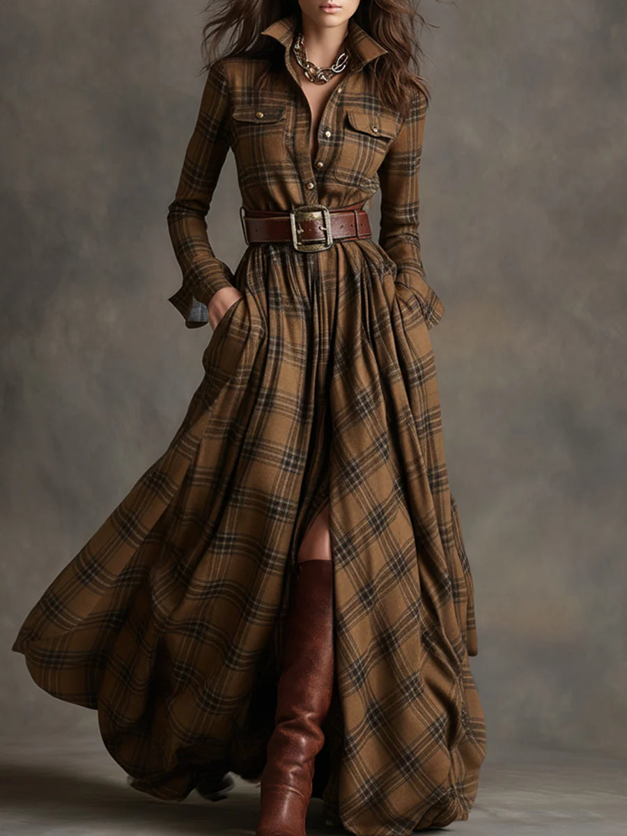 Beatriz | Long Plaid Dress with Belt
