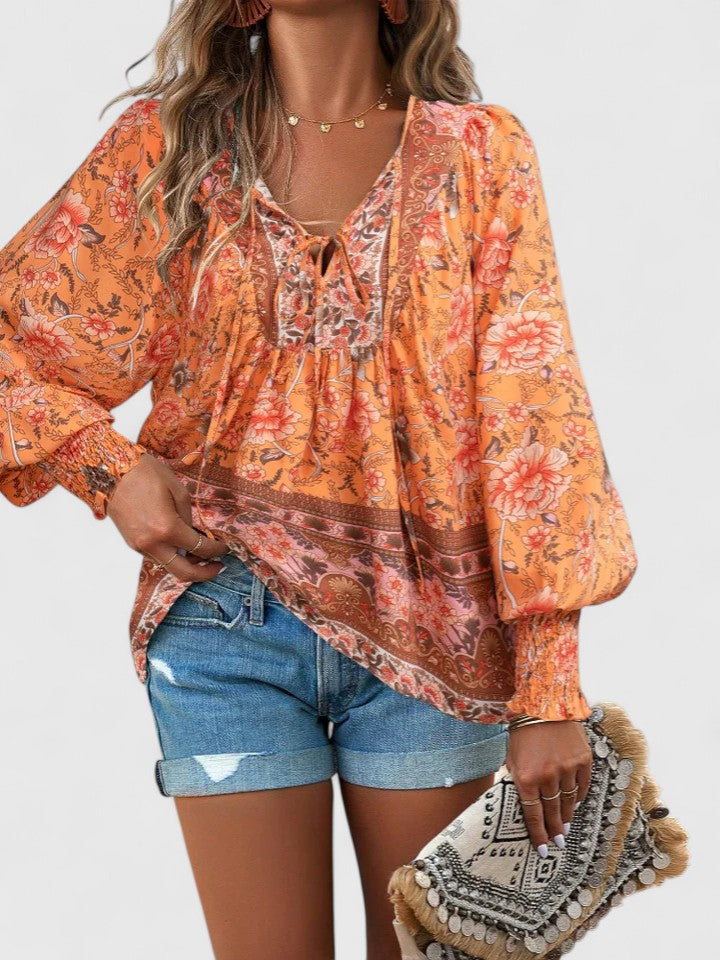 Tessa | Women's Boho Floral Long Sleeve Peasant Top