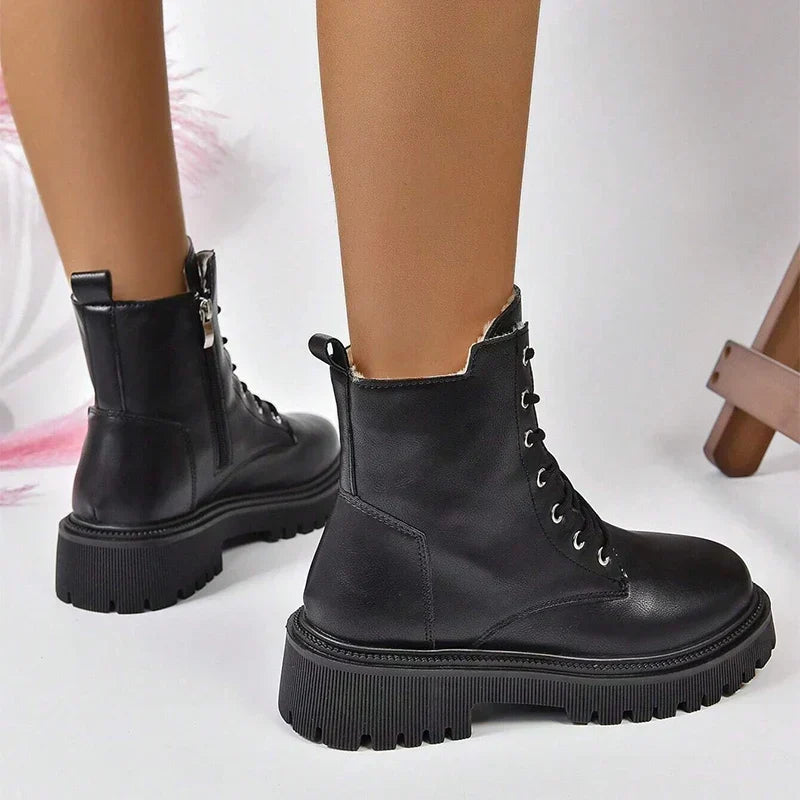 ChicPlush™ Women's Plush Lace-Up Ankle Boots