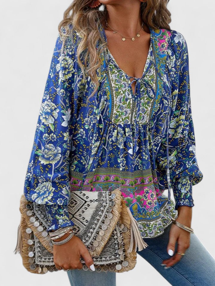 Tessa | Women's Boho Floral Long Sleeve Peasant Top
