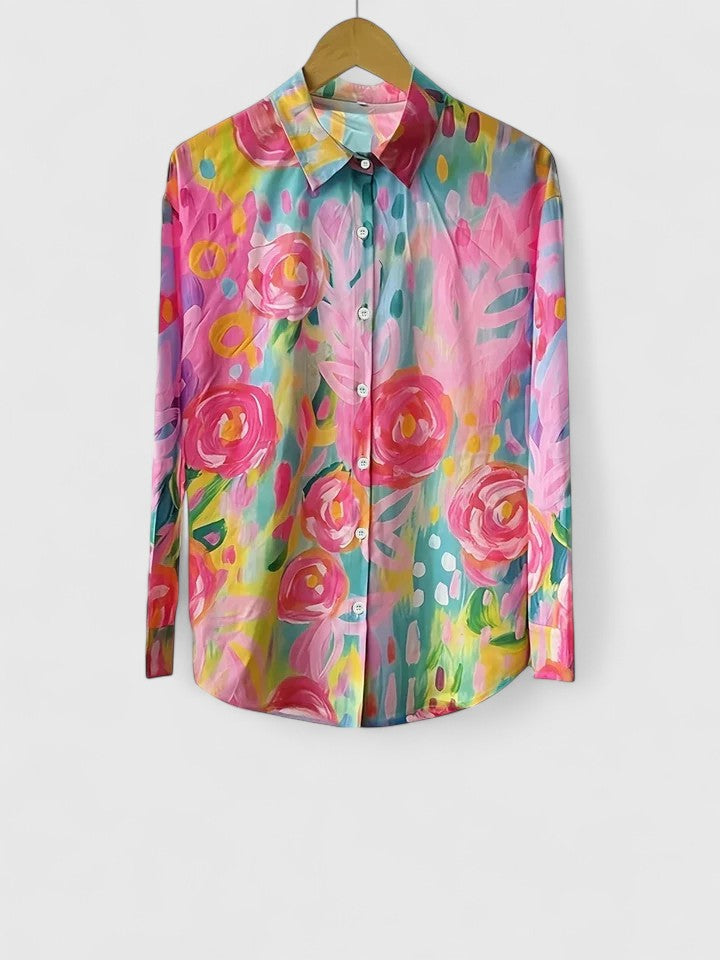 Anica - Lively Artistic Button-Up Blouse