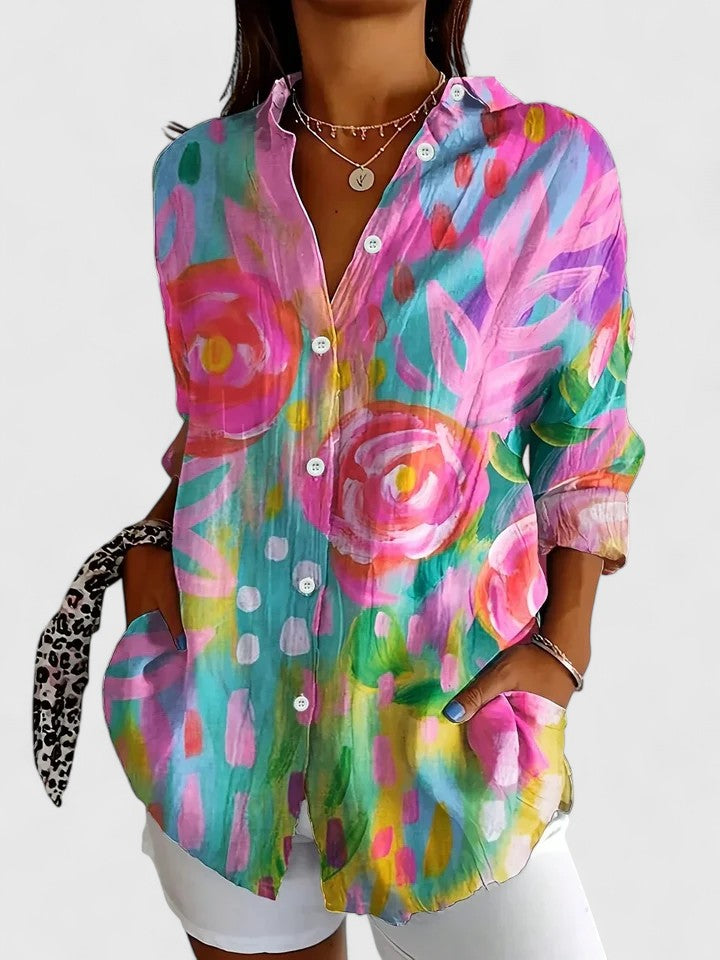 Anica - Lively Artistic Button-Up Blouse