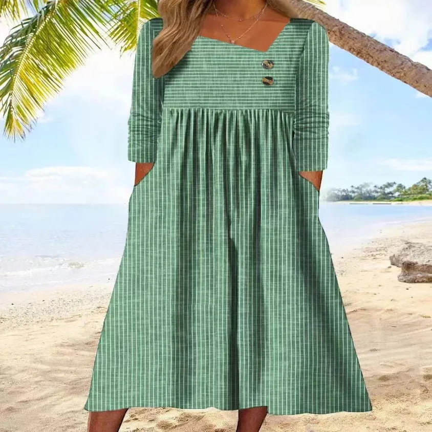 Malu | Striped Cotton Midi Dress with Relaxed Elegance