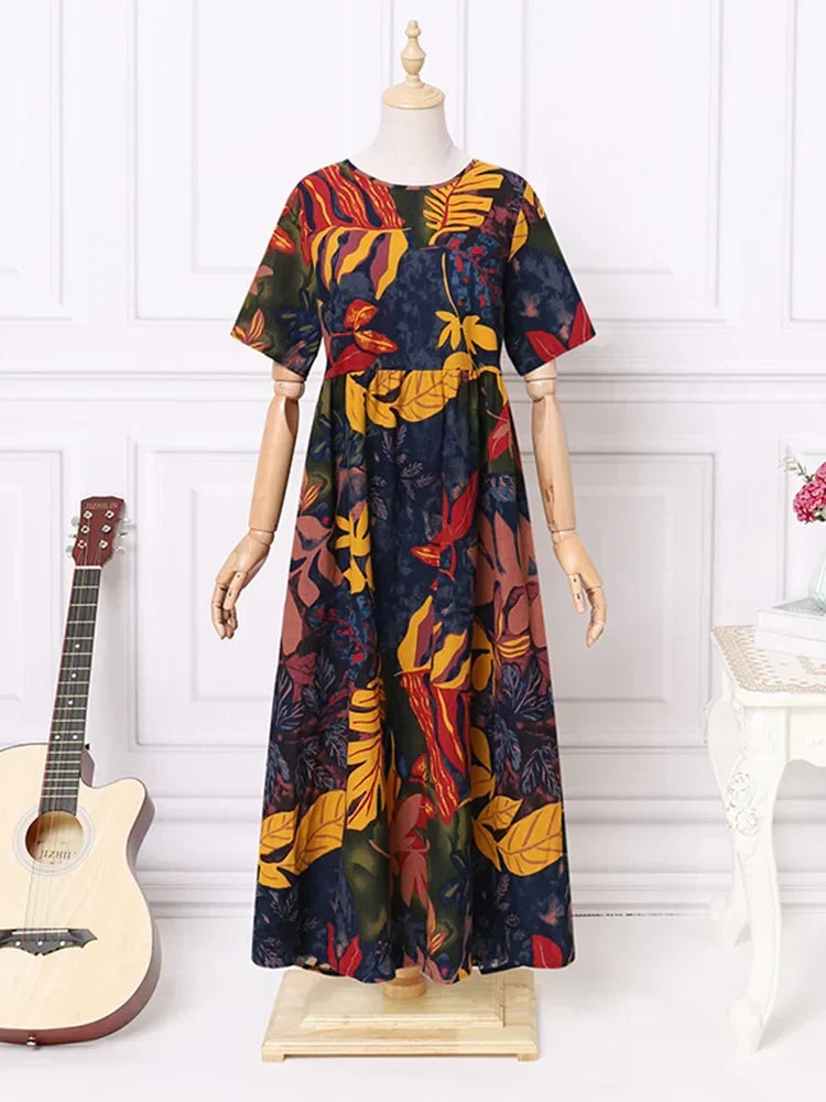 Calista - Bold Botanical Print Flowing Midi Dress