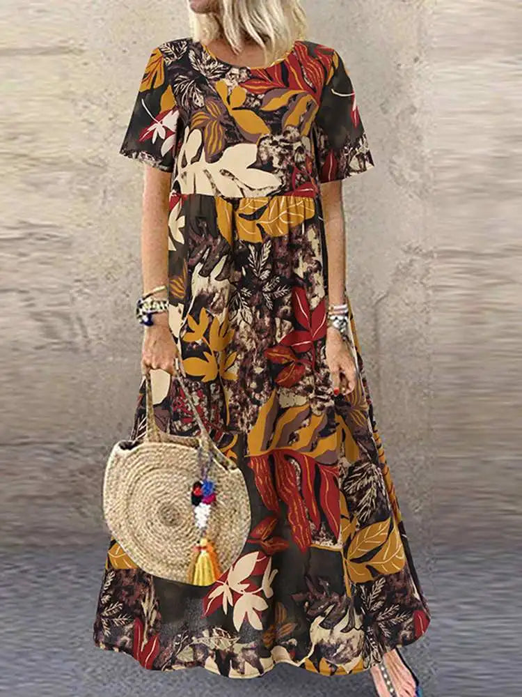 Virelle - Bold Botanical Print Flowing Midi Dress