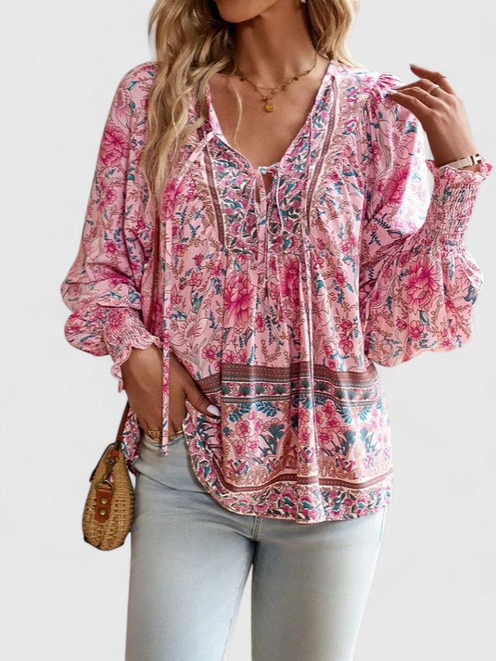 Tessa | Women's Boho Floral Long Sleeve Peasant Top