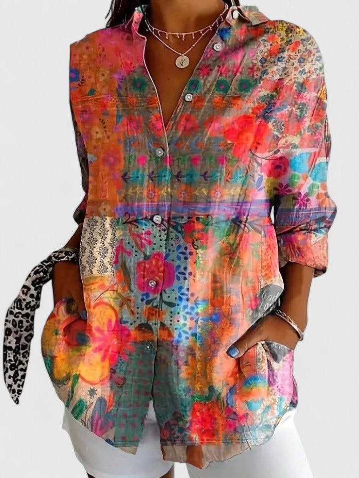 Anica - Lively Artistic Button-Up Blouse