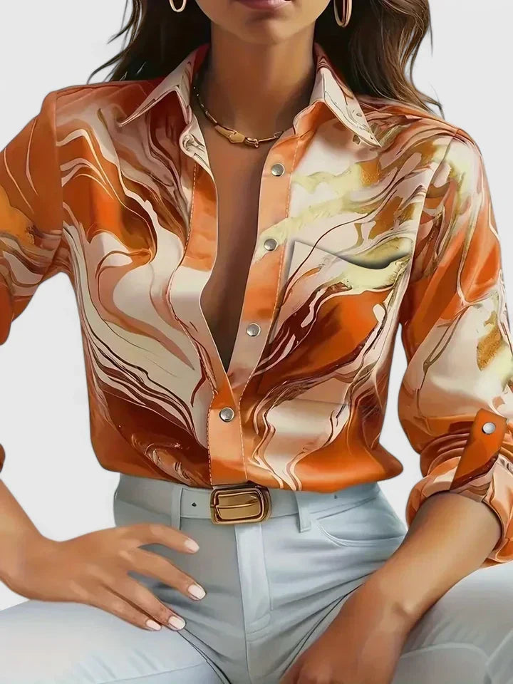 SHAINA – ABSTRACT MARBLE BUTTON-DOWN