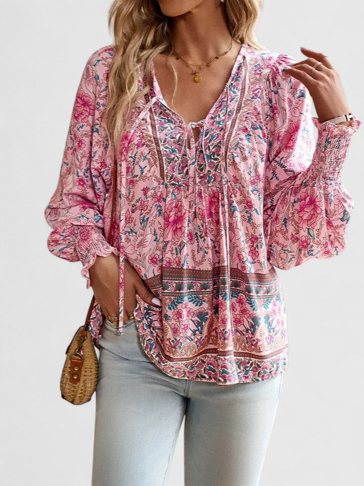 Tessa | Women's Boho Floral Long Sleeve Peasant Top