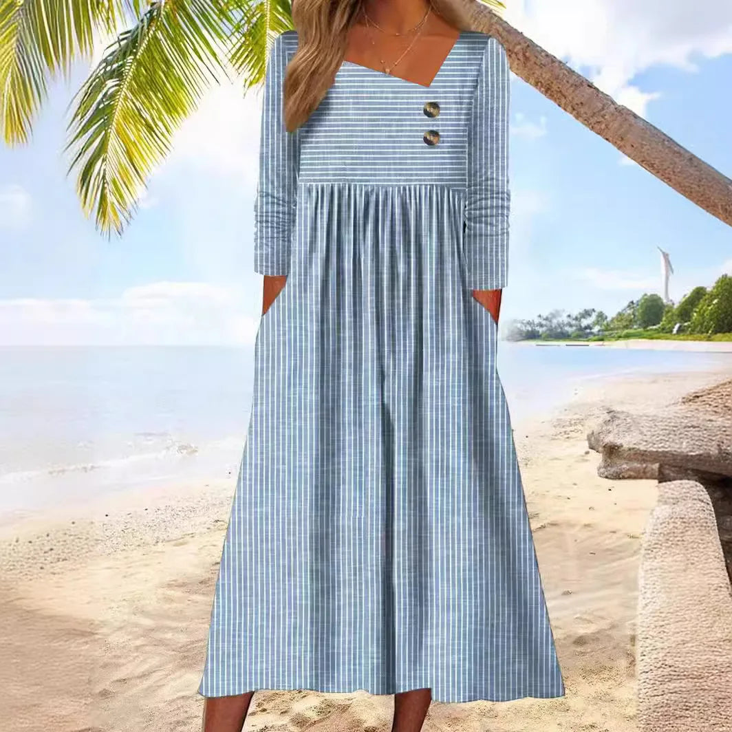 Katia | Striped Cotton Midi Dress with Relaxed Elegance