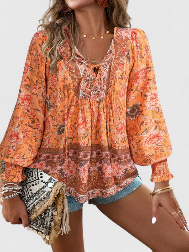 Tessa | Women's Boho Floral Long Sleeve Peasant Top