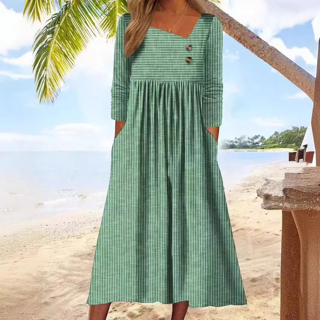Malu | Striped Cotton Midi Dress with Relaxed Elegance