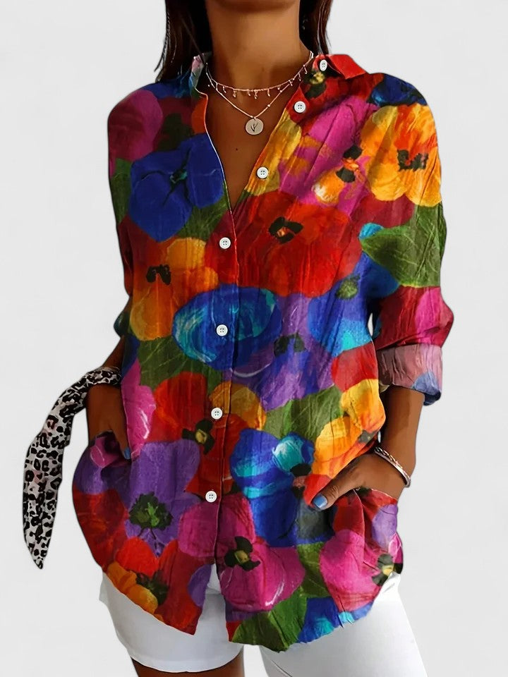 Anica - Lively Artistic Button-Up Blouse