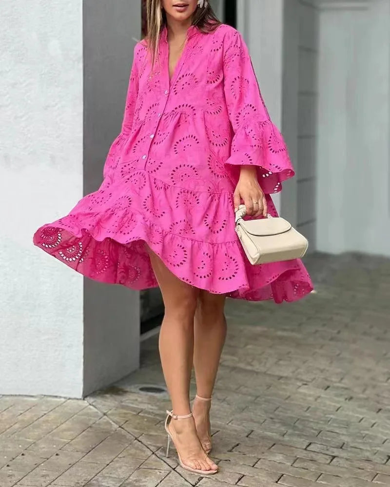 Pink Lace Midi Dress - Timeless Elegance