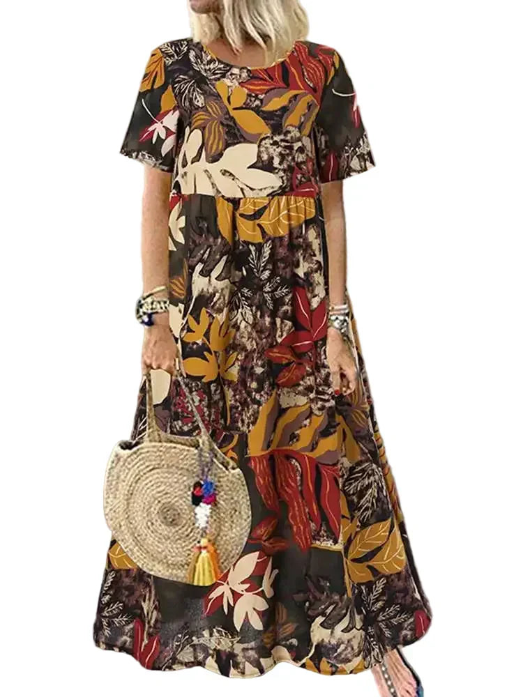 Virelle - Bold Botanical Print Flowing Midi Dress