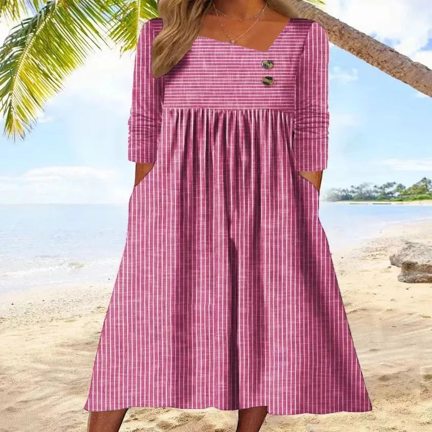 Bella | Striped Cotton Midi Dress with Relaxed Elegance