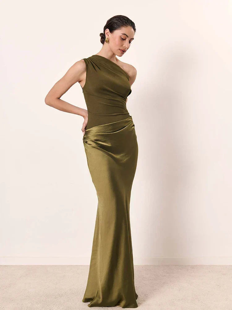 Luna™ | Abito Maxi in Raso con Spacco