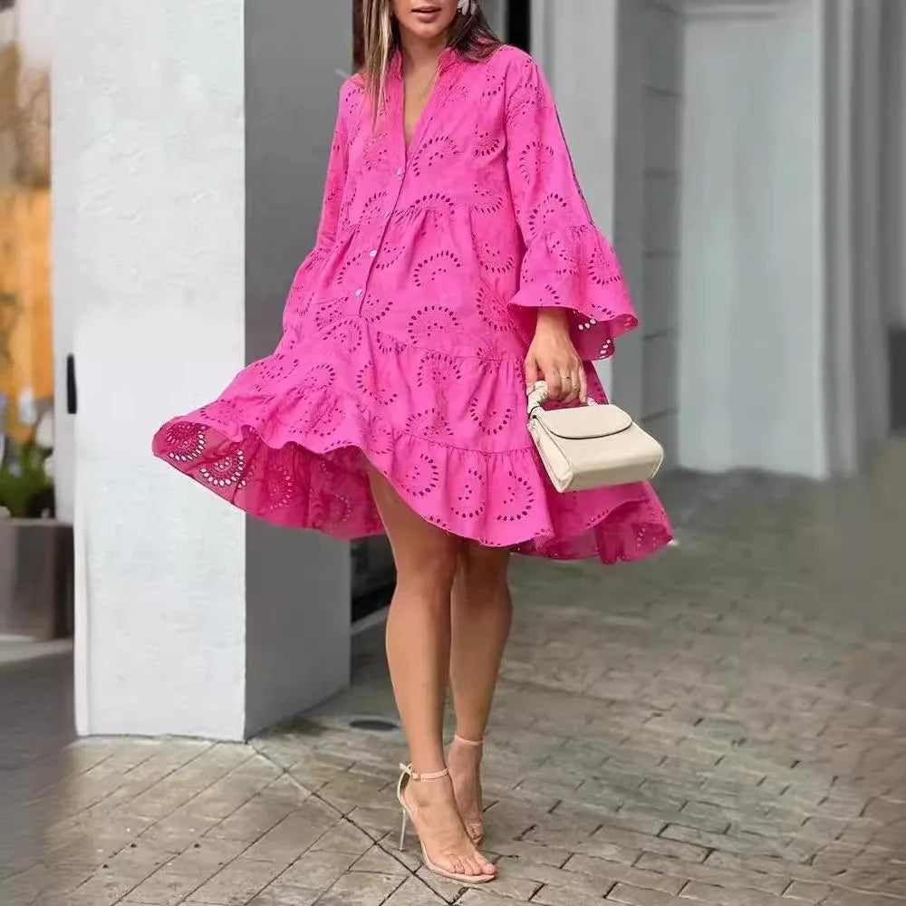 Pink Lace Midi Dress - Timeless Elegance