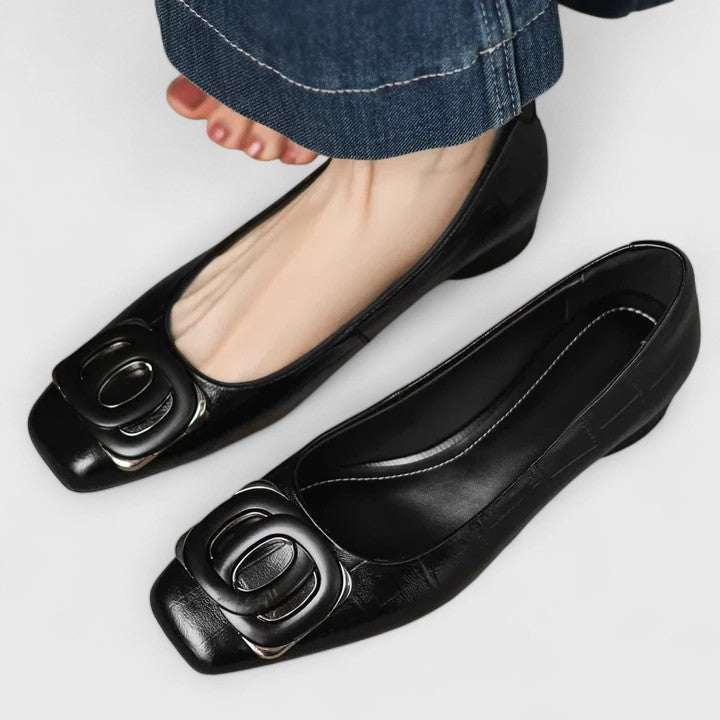 OLIVIA – ELEGANT SQUARE BUCKLE BLOCK HEELS