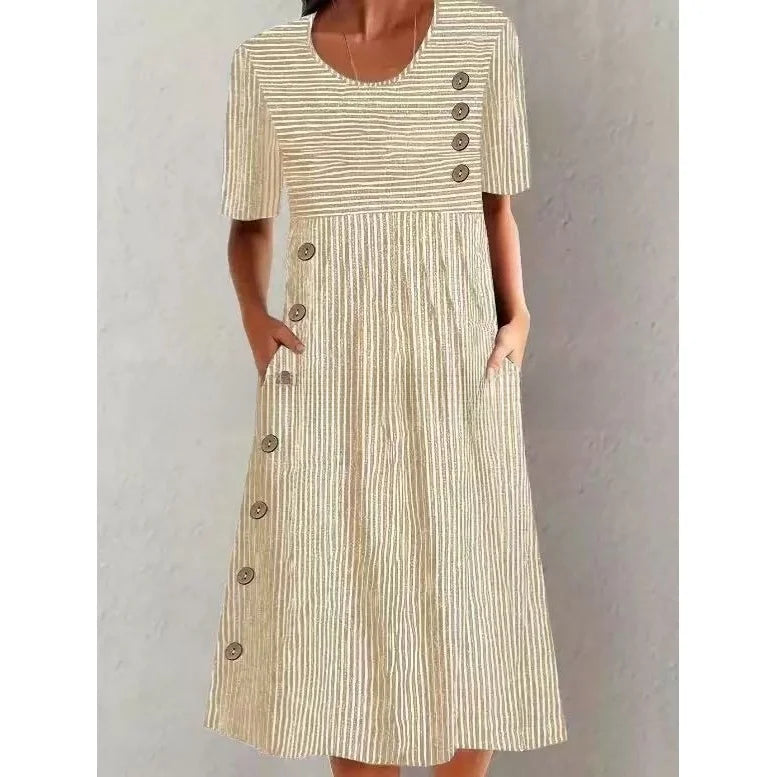 Tati | Striped Cotton Midi Dress with Relaxed Elegance