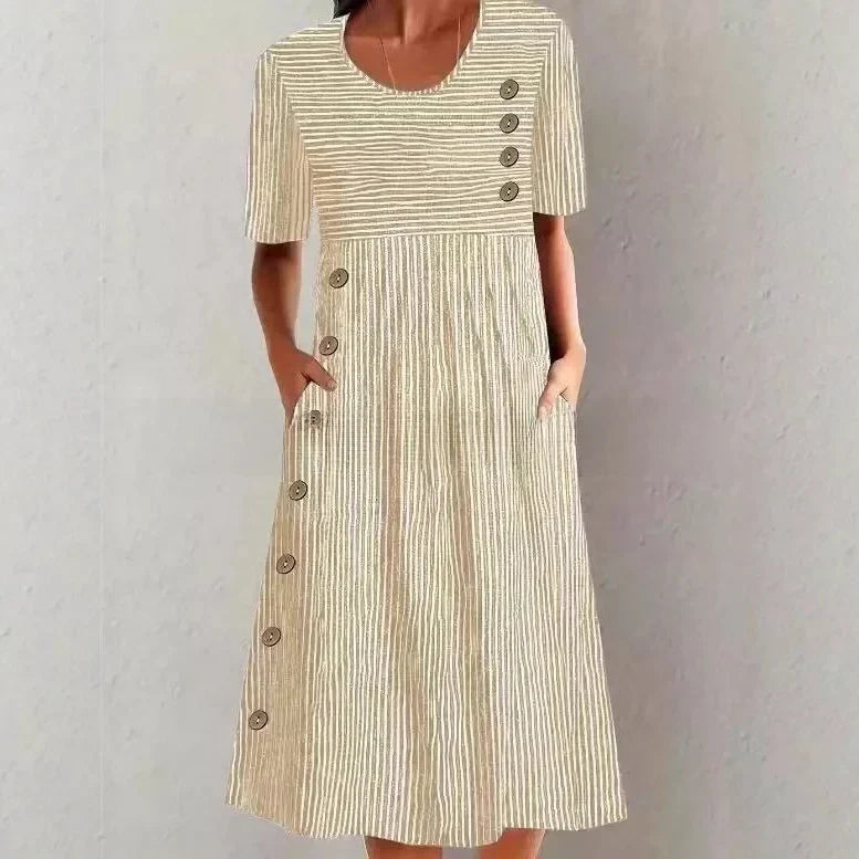 Tati | Striped Cotton Midi Dress with Relaxed Elegance