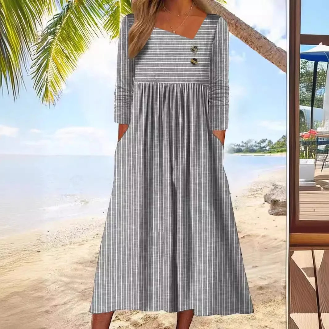 Gabi | Striped Cotton Midi Dress with Relaxed Elegance