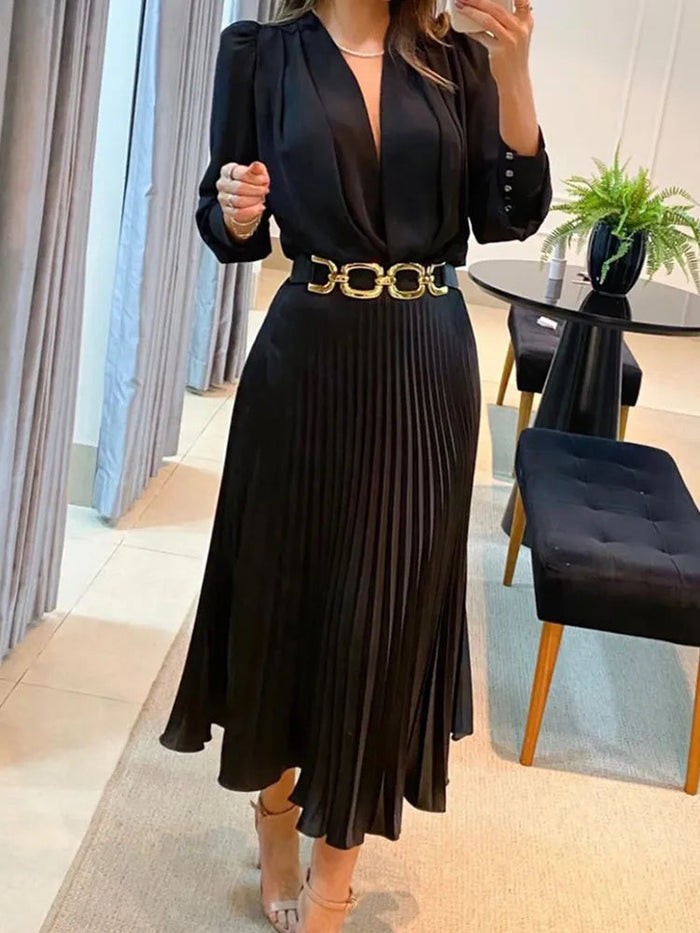 SERAPHINA – ELEGANT PLEATED MIDI DRESS