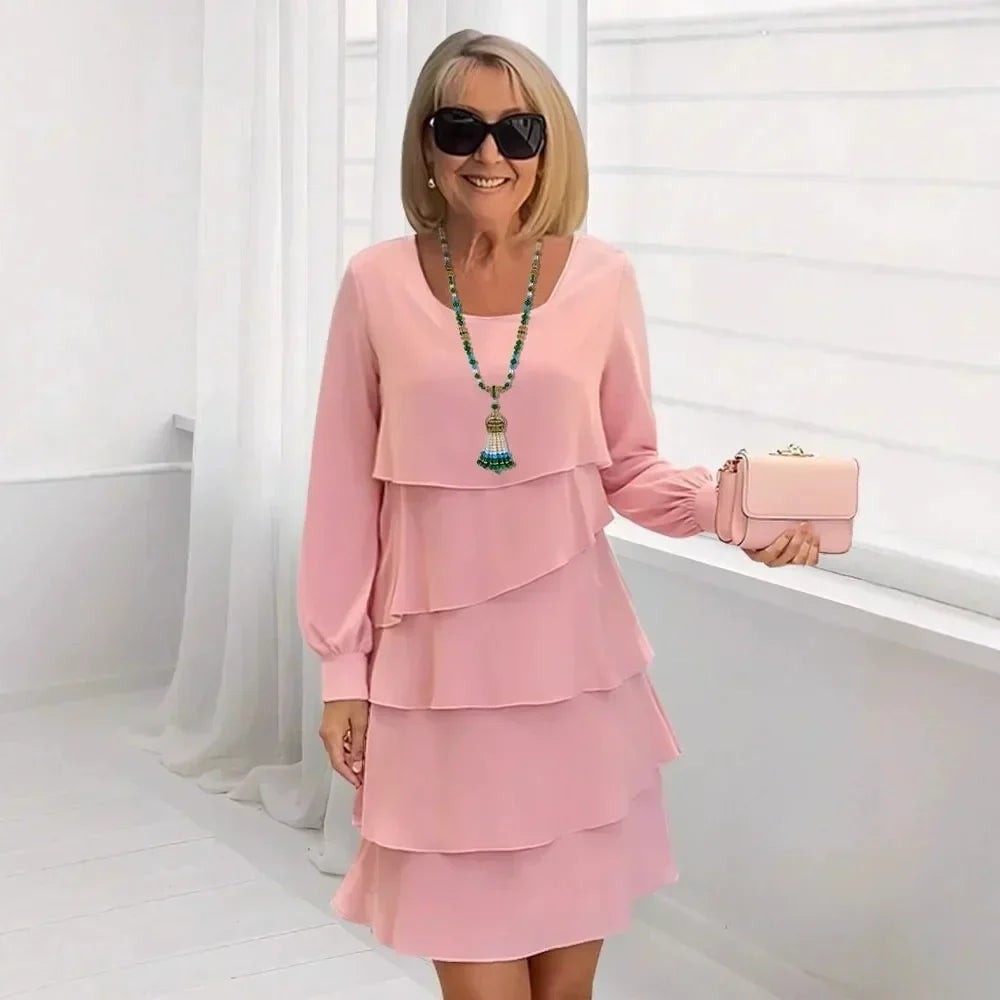 Margaret | Long Sleeve Elegant Comfort Ruffle Dress